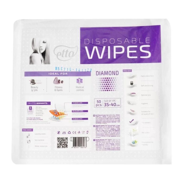 Disposable wipes, Etto, 35 cm x 40 cm (50 pcs. folded), diamond 50 g/m2