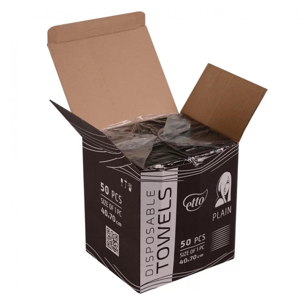 Рушники одноразові, Etto, Black Collection, 40см х 70см (50шт. складені), гладкий