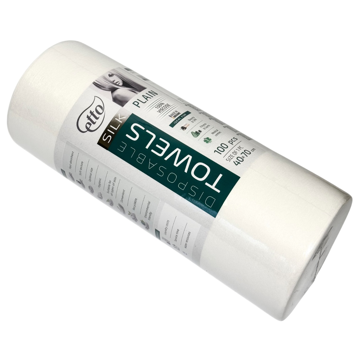 Рушники одноразові, Etto, 40см х 70см (100шт. в рулоні), гладкий 100% віскоза