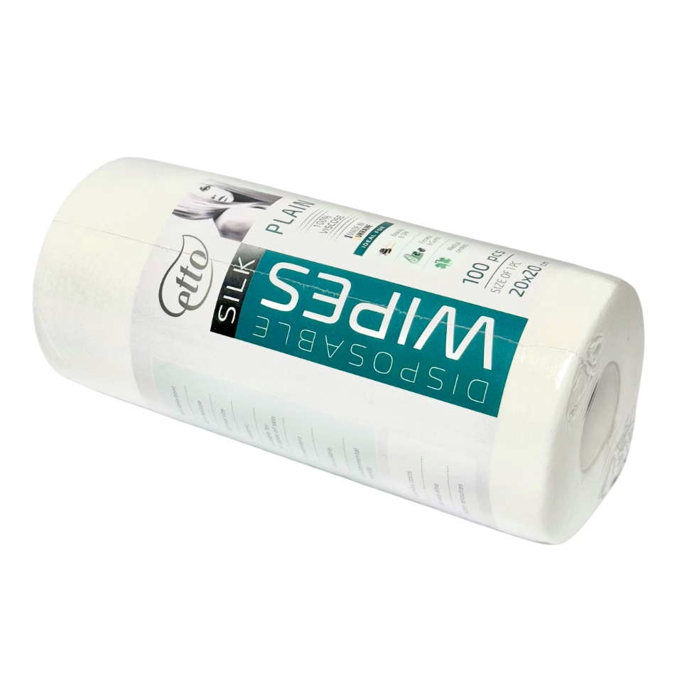 Серветки одноразові, Etto, 20см х 20см (100шт. в рулоні), гладкі 100% віскоза